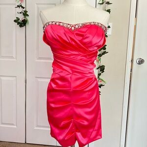 B Darlin Vibrant Pink Satin Dress